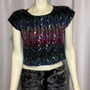 Vintage Multicolor Sequin Crop Top